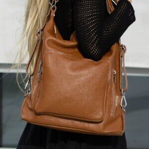Nortani Brown Suede Leather Shoulder Bag Convertible Leather Hobo Bag, NWT